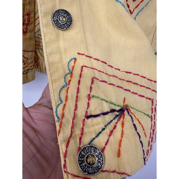 VTG Tantrums Embroidered Floral Boho Hippie  yellow  Jacket Pockets Size 1X  Min - Picture 3 of 11